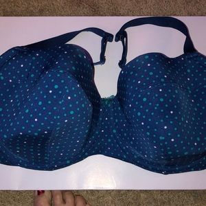 Cacique Balconette 42DDD Navy with Teal and White Polka Dots